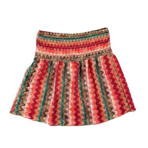 Isabella Rose S Multicolor Zig Zag Tribal Boho Smocked Knit Mini Skirt Coverup